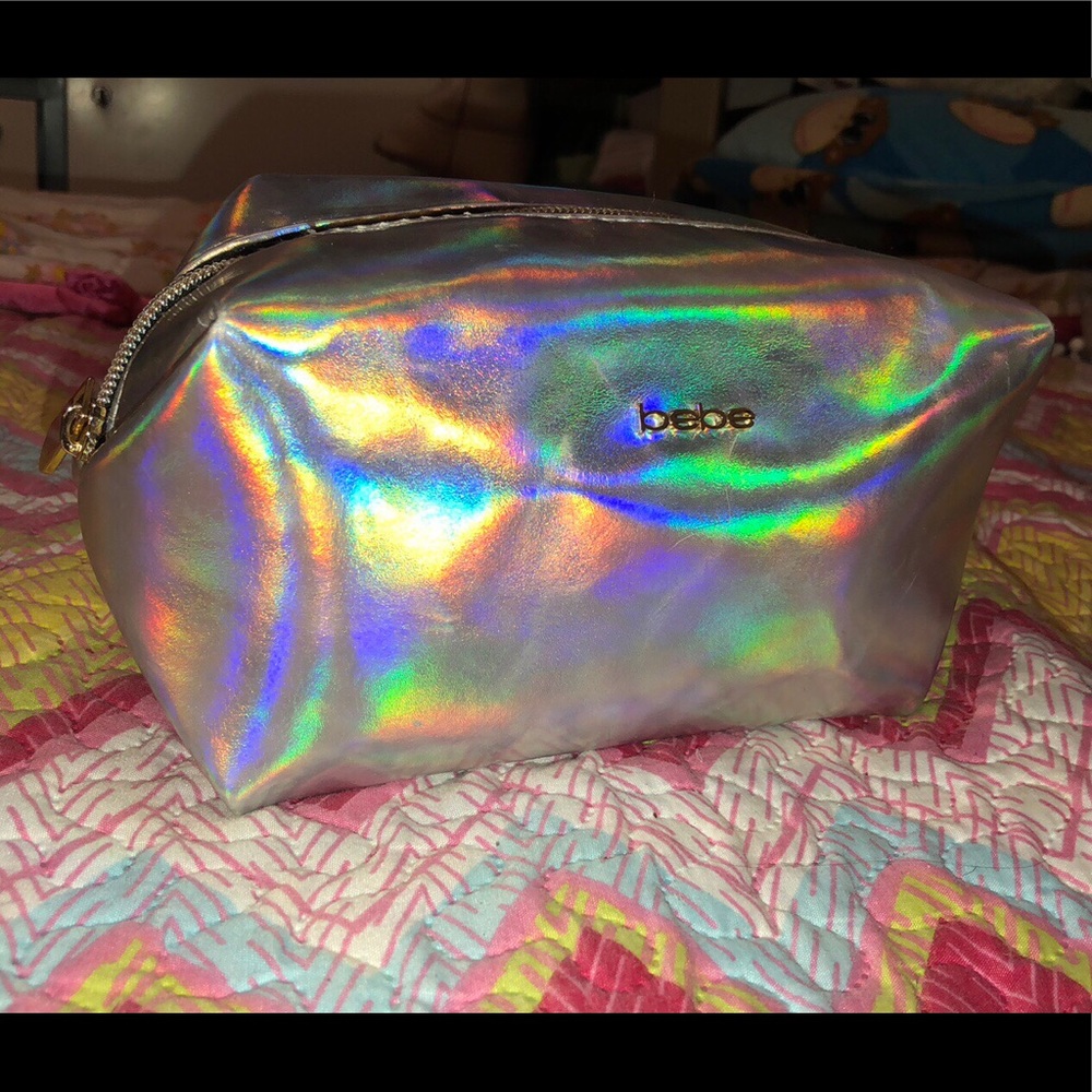 bebe holographic makeup bag